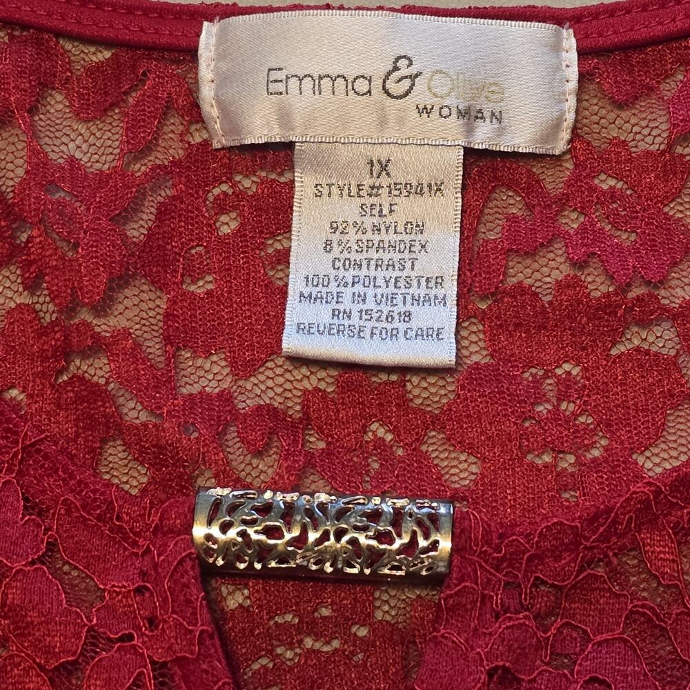 Emma & Olive Top Womens Size Plus 1X Red Lined Floral Laced Romantic Cottagecore - Picture 3 of 7